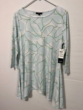 Swing Top Light Blue Bold Leaf Tunic Green Abstract Floral Lines Coverup Alfani